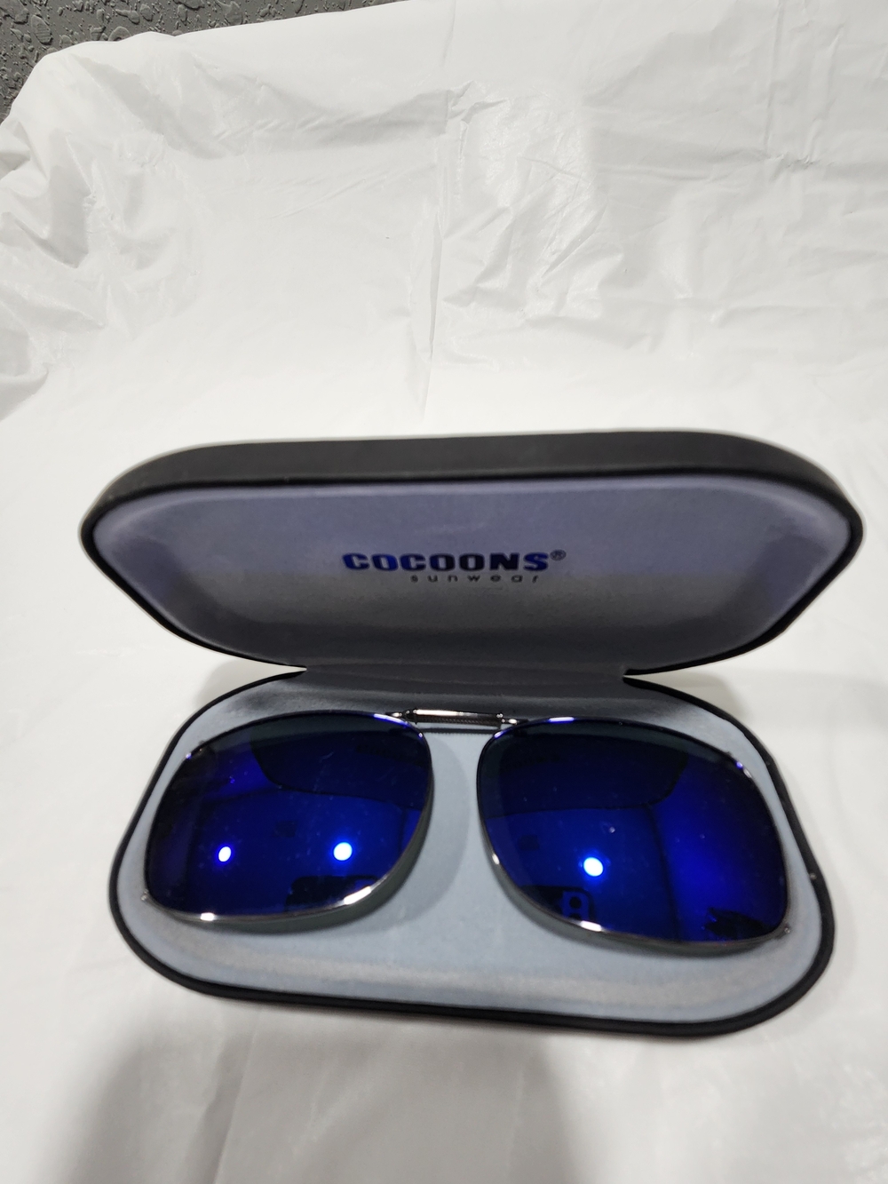 Cocoons Blue Mirrored Lens Sunglasses in Hard Case